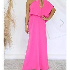 Hey Barbie! Hot pink, one shoulder maxi.
